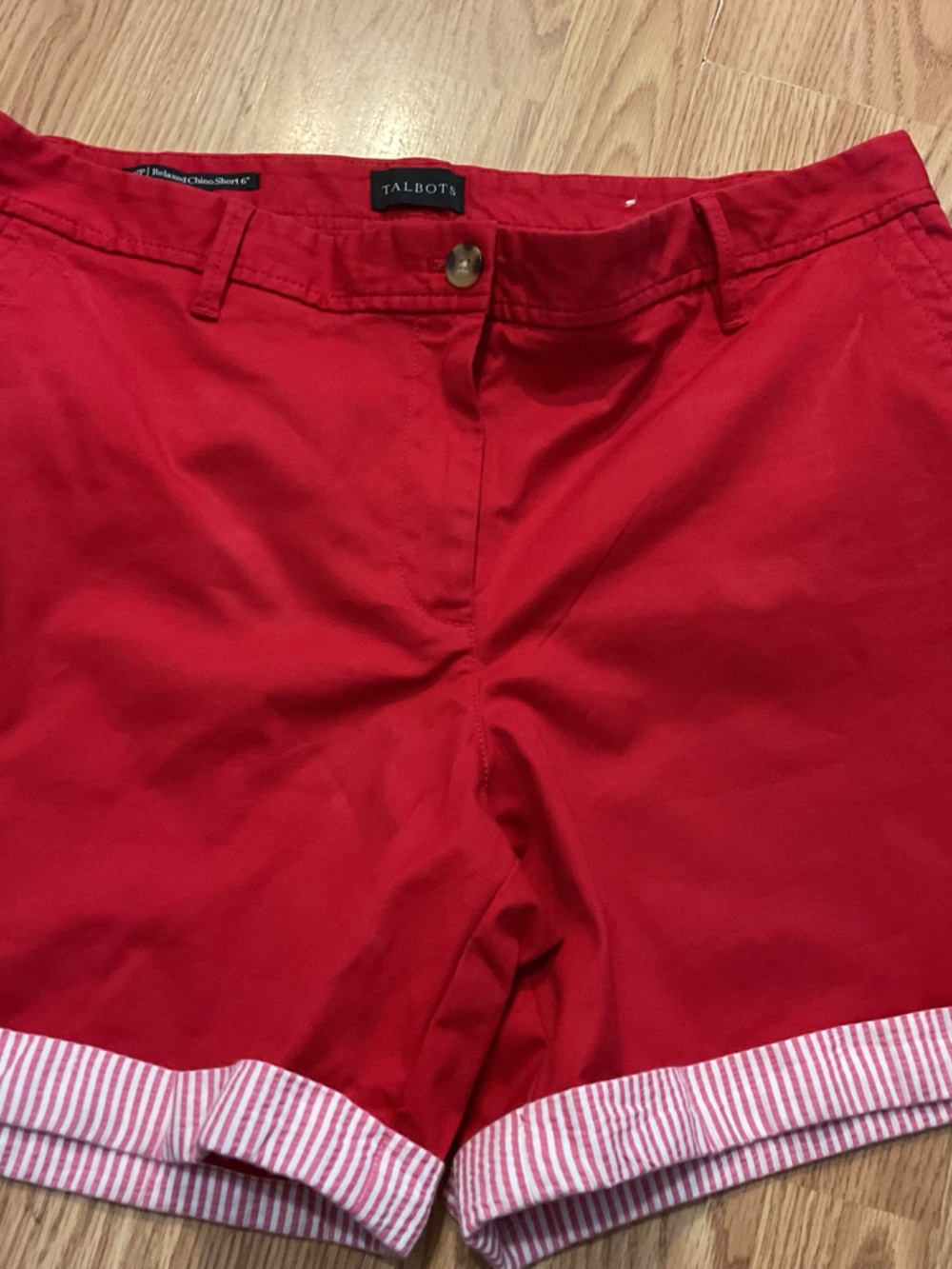 Talbots Red Women’s Bermuda Shorts with Striped Cuff